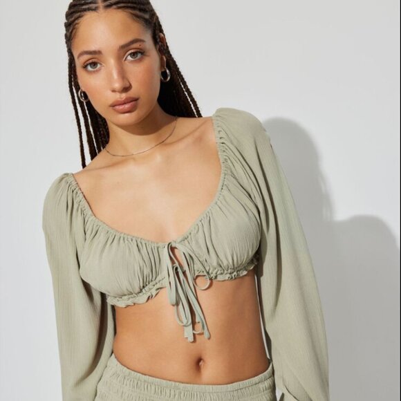 NWT Garage Long Sleeve Micro Milkmaid Top - Picture 1 of 5